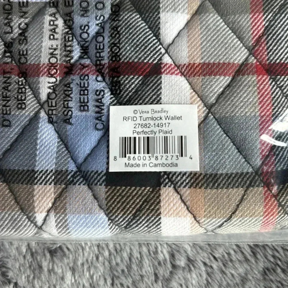 Vera Bradley RFID Turnlock Wallet in Cotton Perfectly Plaid NWT - Picture 4 of 7